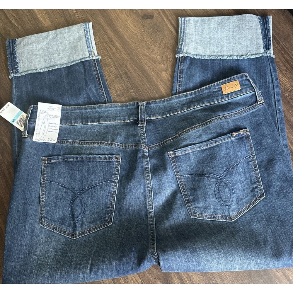 Seven7 Women's Plus Size High Rise Slim Straight Cuff Jeans Avalon Blue 20W - Picture 9 of 10